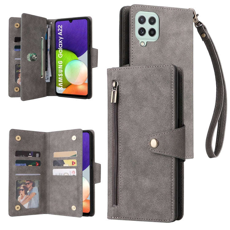Rivet Buckle 9 Cards Three Fold Leather Phone Case, For Samsung Galaxy A20, For Samsung Galaxy A2...