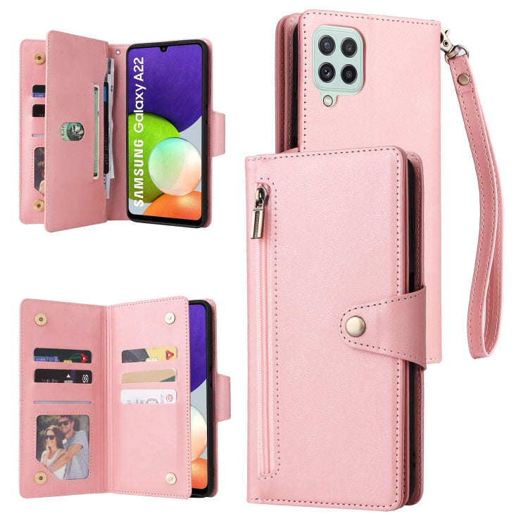 Rivet Buckle 9 Cards Three Fold Leather Phone Case, For Samsung Galaxy A20, For Samsung Galaxy A2...