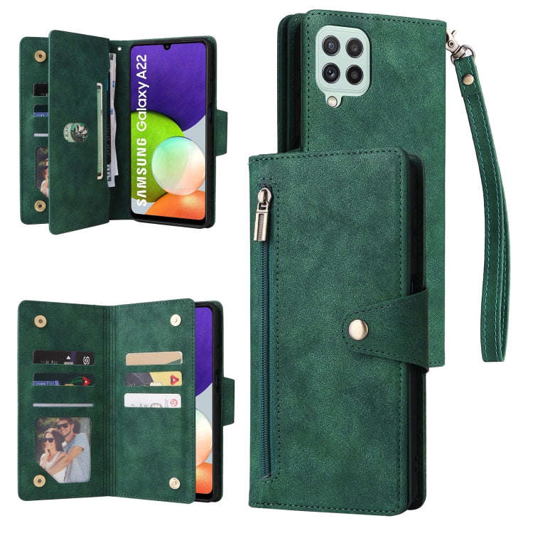 Rivet Buckle 9 Cards Three Fold Leather Phone Case, For Samsung Galaxy A20, For Samsung Galaxy A2...