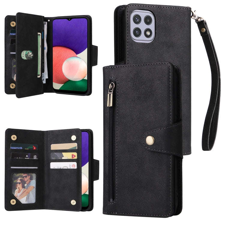 Rivet Buckle 9 Cards Three Fold Leather Phone Case, For Samsung Galaxy A20, For Samsung Galaxy A2...