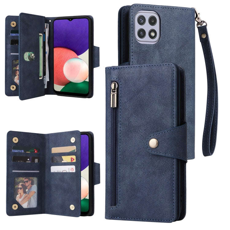 Rivet Buckle 9 Cards Three Fold Leather Phone Case, For Samsung Galaxy A20, For Samsung Galaxy A2...