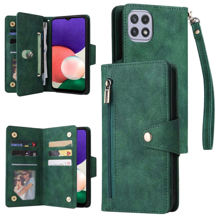 Rivet Buckle 9 Cards Three Fold Leather Phone Case, For Samsung Galaxy A20, For Samsung Galaxy A2...