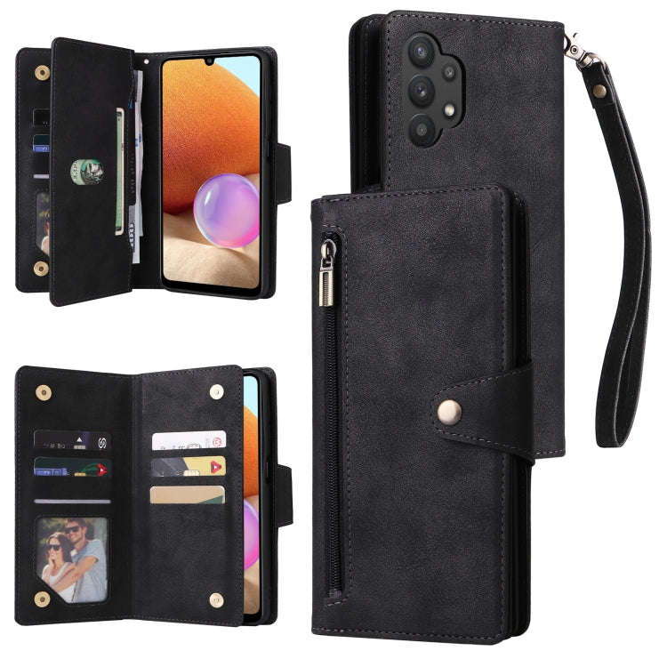 Rivet Buckle 9 Cards Three Fold Leather Phone Case, For Samsung Galaxy A20, For Samsung Galaxy A2...