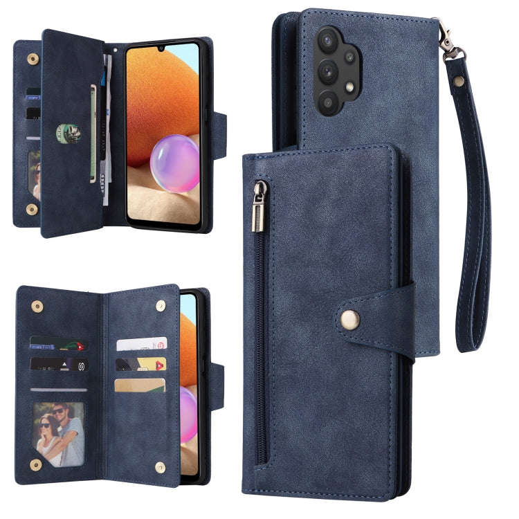 Rivet Buckle 9 Cards Three Fold Leather Phone Case, For Samsung Galaxy A20, For Samsung Galaxy A2...
