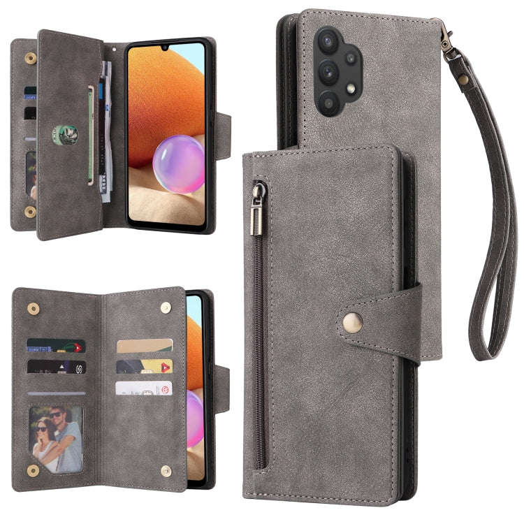 Rivet Buckle 9 Cards Three Fold Leather Phone Case, For Samsung Galaxy A20, For Samsung Galaxy A2...