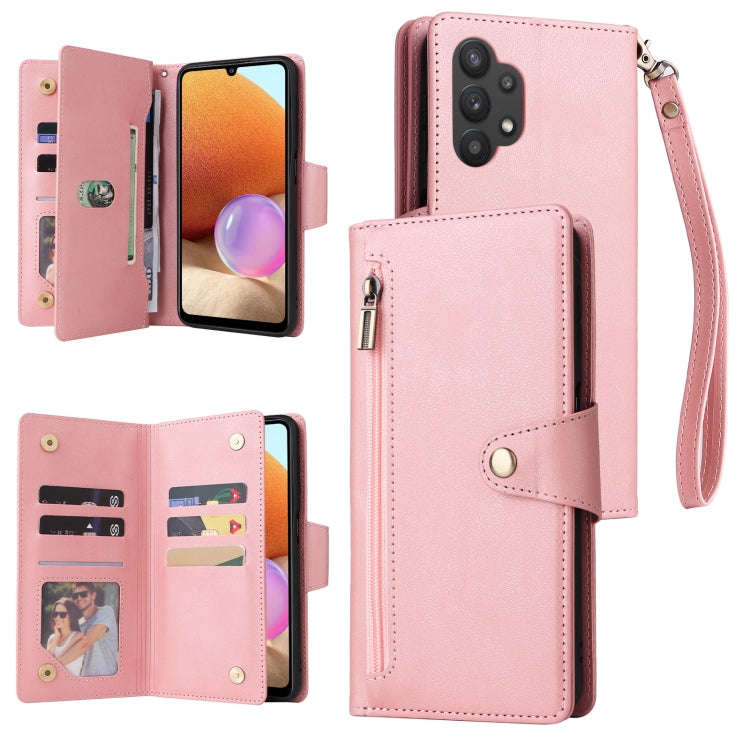 Rivet Buckle 9 Cards Three Fold Leather Phone Case, For Samsung Galaxy A20, For Samsung Galaxy A2...