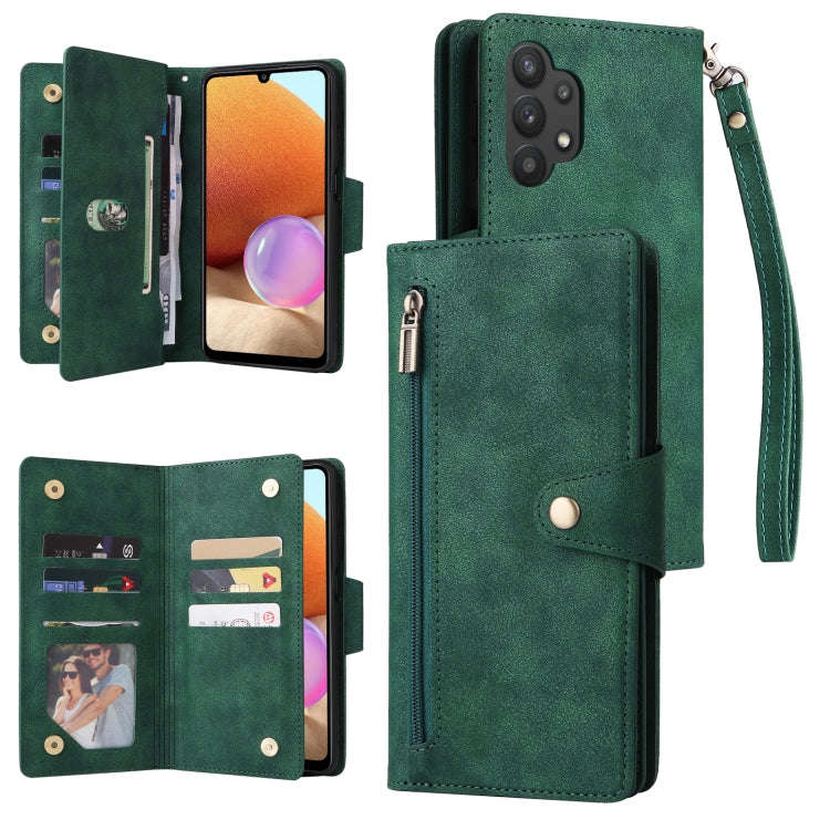 Rivet Buckle 9 Cards Three Fold Leather Phone Case, For Samsung Galaxy A20, For Samsung Galaxy A2...