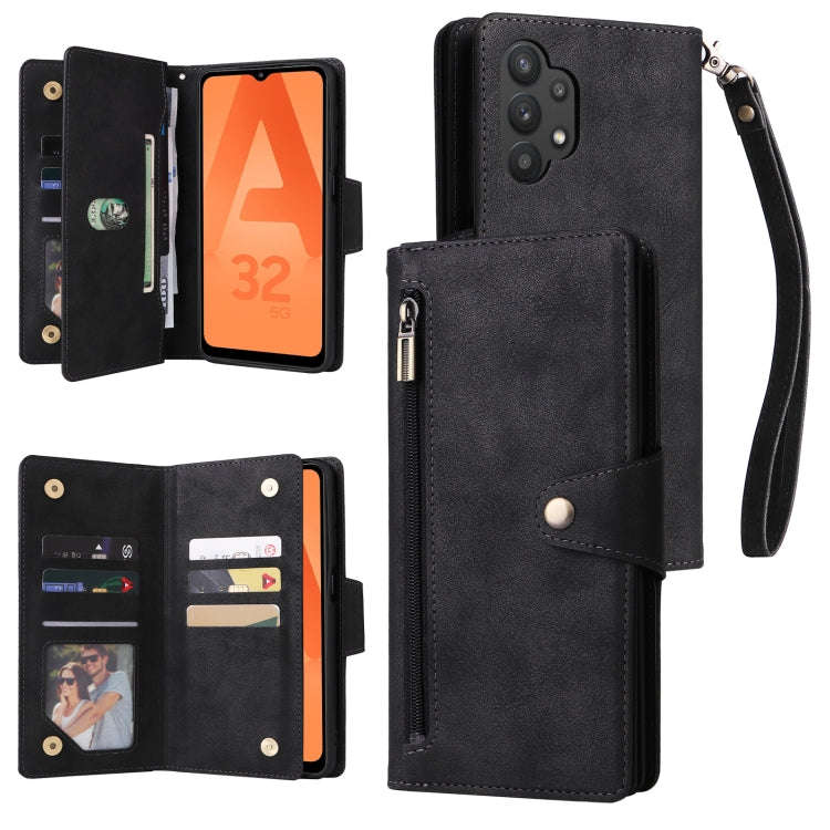 Rivet Buckle 9 Cards Three Fold Leather Phone Case, For Samsung Galaxy A20, For Samsung Galaxy A2...