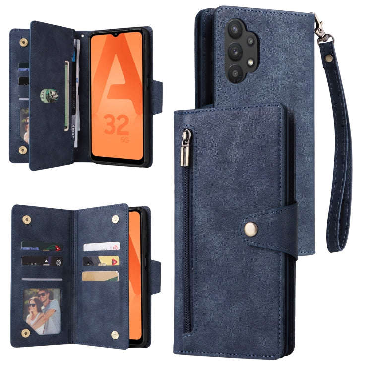 Rivet Buckle 9 Cards Three Fold Leather Phone Case, For Samsung Galaxy A20, For Samsung Galaxy A2...