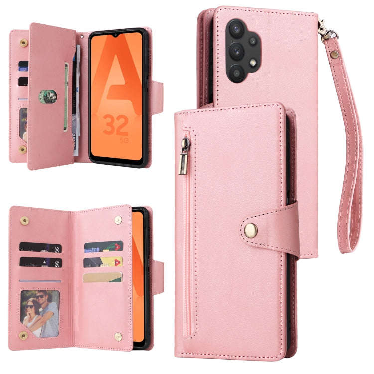 Rivet Buckle 9 Cards Three Fold Leather Phone Case, For Samsung Galaxy A20, For Samsung Galaxy A2...
