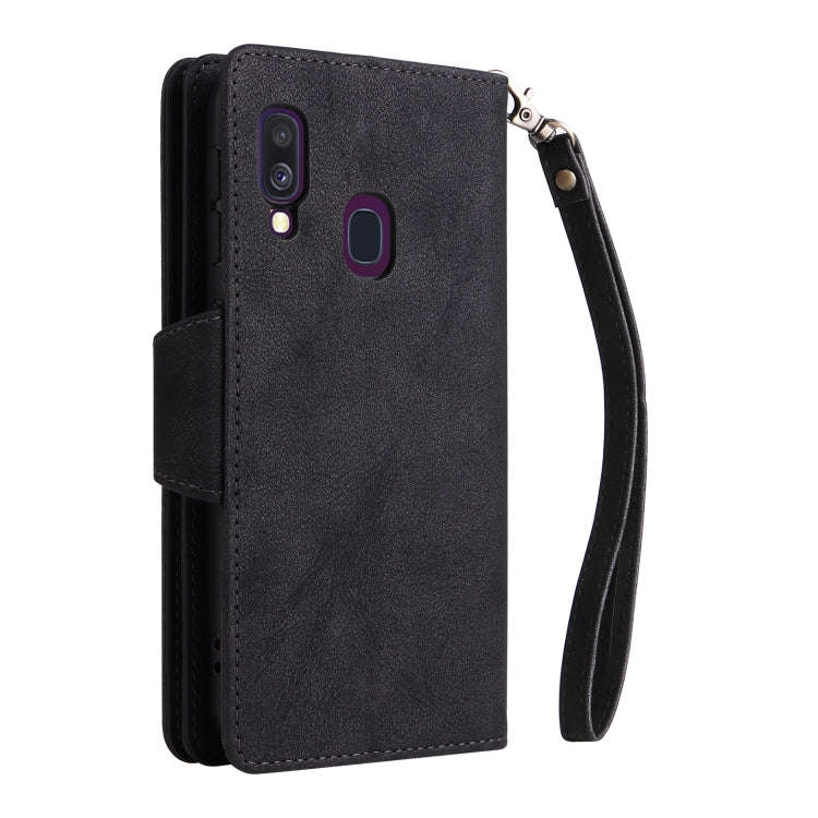 Rivet Buckle 9 Cards Three Fold Leather Phone Case, For Samsung Galaxy A40, For Samsung Galaxy A4...