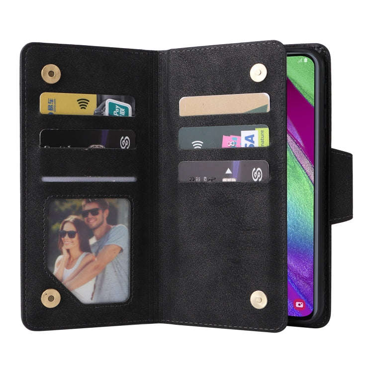Rivet Buckle 9 Cards Three Fold Leather Phone Case, For Samsung Galaxy A40, For Samsung Galaxy A4...
