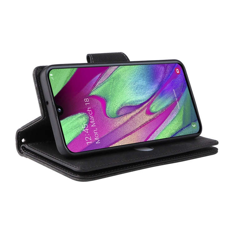 Rivet Buckle 9 Cards Three Fold Leather Phone Case, For Samsung Galaxy A40, For Samsung Galaxy A4...