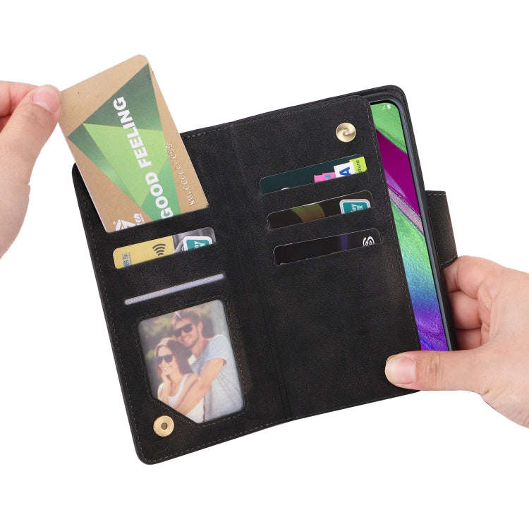 Rivet Buckle 9 Cards Three Fold Leather Phone Case, For Samsung Galaxy A40, For Samsung Galaxy A4...