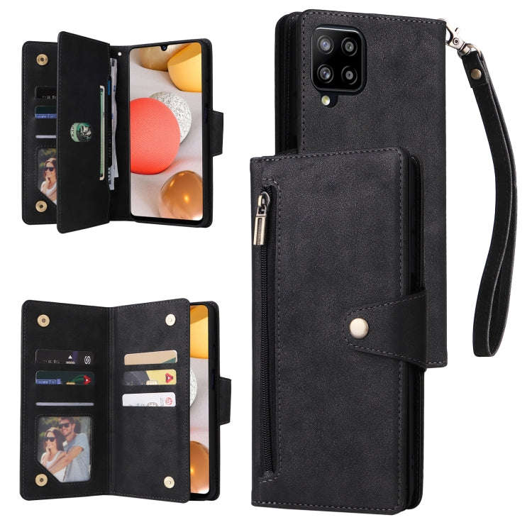 Rivet Buckle 9 Cards Three Fold Leather Phone Case, For Samsung Galaxy A40, For Samsung Galaxy A4...