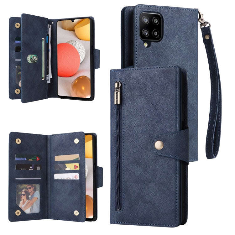 Rivet Buckle 9 Cards Three Fold Leather Phone Case, For Samsung Galaxy A40, For Samsung Galaxy A4...