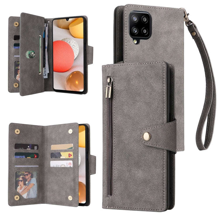 Rivet Buckle 9 Cards Three Fold Leather Phone Case, For Samsung Galaxy A40, For Samsung Galaxy A4...