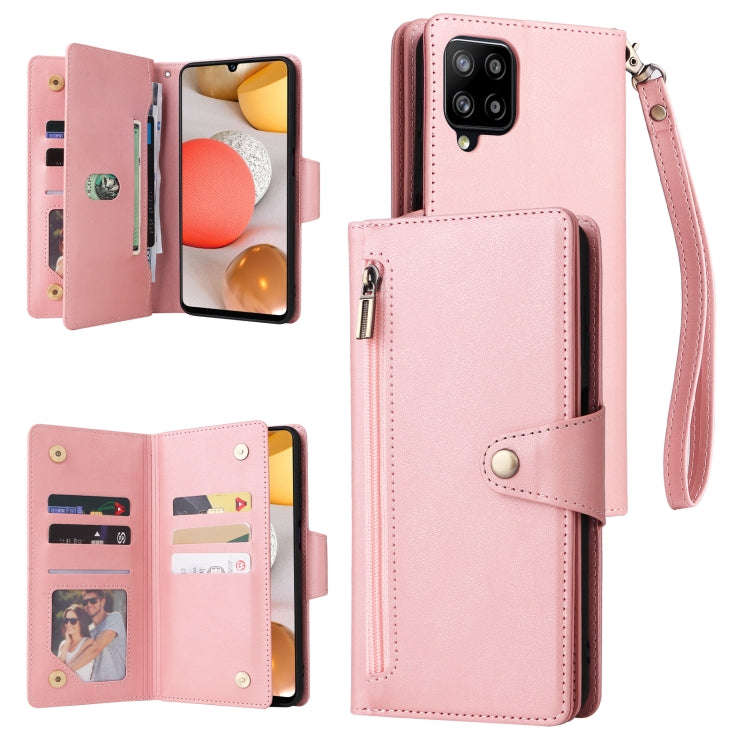Rivet Buckle 9 Cards Three Fold Leather Phone Case, For Samsung Galaxy A40, For Samsung Galaxy A4...