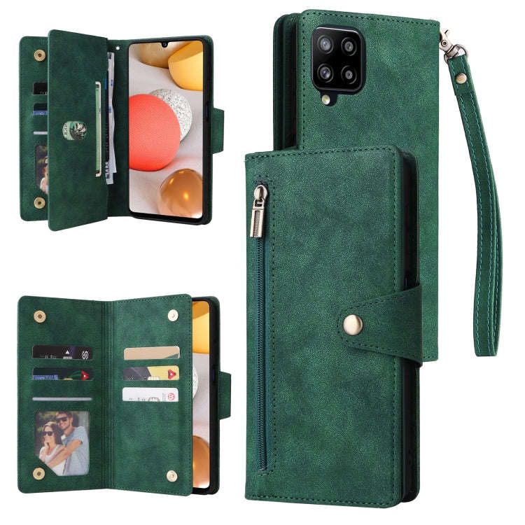 Rivet Buckle 9 Cards Three Fold Leather Phone Case, For Samsung Galaxy A40, For Samsung Galaxy A4...