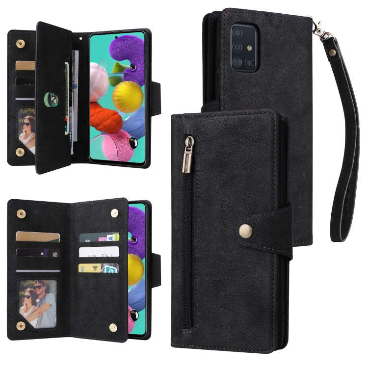 Rivet Buckle 9 Cards Three Fold Leather Phone Case, For Samsung Galaxy A40, For Samsung Galaxy A4...