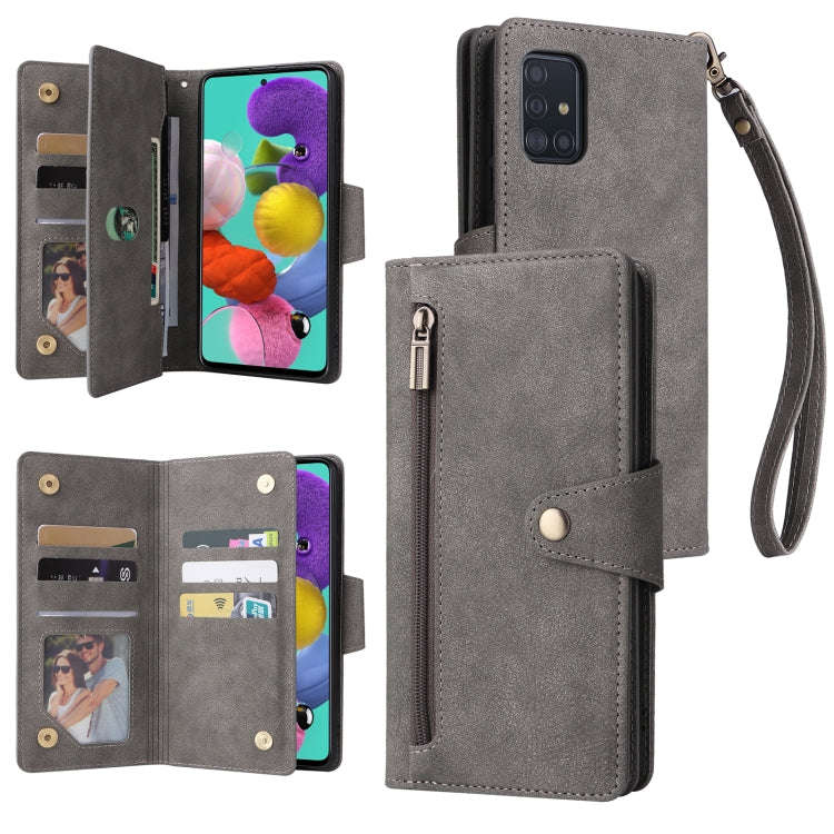 Rivet Buckle 9 Cards Three Fold Leather Phone Case, For Samsung Galaxy A40, For Samsung Galaxy A4...