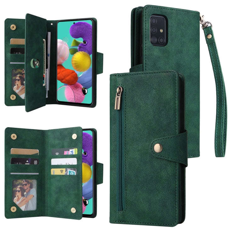 Rivet Buckle 9 Cards Three Fold Leather Phone Case, For Samsung Galaxy A40, For Samsung Galaxy A4...