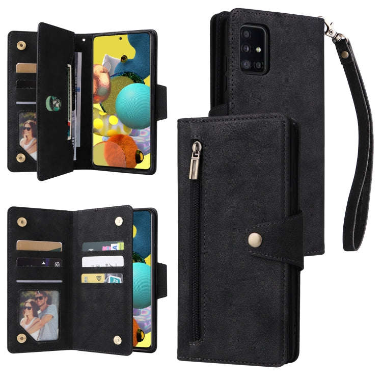 Rivet Buckle 9 Cards Three Fold Leather Phone Case, For Samsung Galaxy A40, For Samsung Galaxy A4...