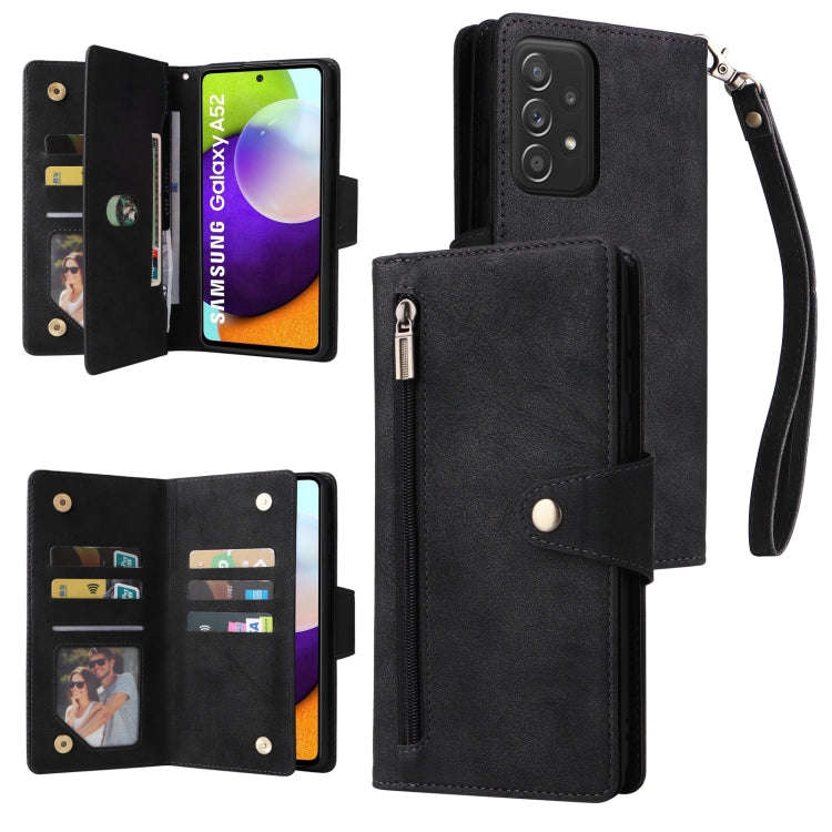 Rivet Buckle 9 Cards Three Fold Leather Phone Case, For Samsung Galaxy A40, For Samsung Galaxy A4...