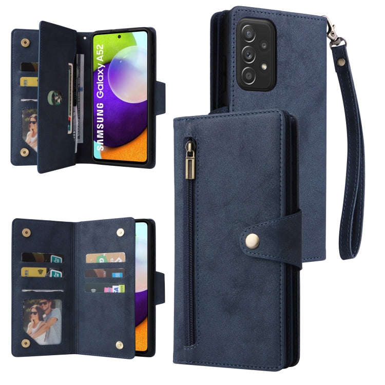 Rivet Buckle 9 Cards Three Fold Leather Phone Case, For Samsung Galaxy A40, For Samsung Galaxy A4...