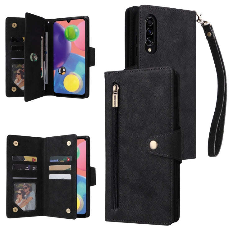 Rivet Buckle 9 Cards Three Fold Leather Phone Case, For Samsung Galaxy A40, For Samsung Galaxy A4...