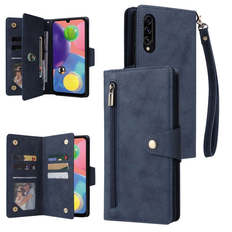 Rivet Buckle 9 Cards Three Fold Leather Phone Case, For Samsung Galaxy A40, For Samsung Galaxy A4...