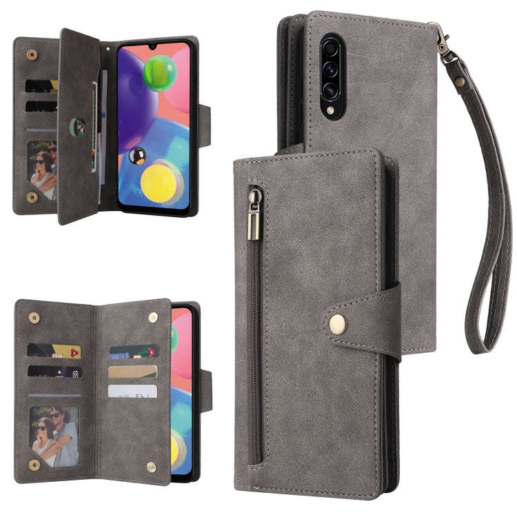 Rivet Buckle 9 Cards Three Fold Leather Phone Case, For Samsung Galaxy A40, For Samsung Galaxy A4...
