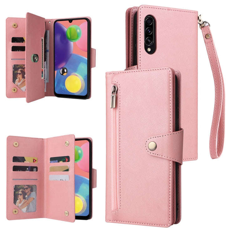 Rivet Buckle 9 Cards Three Fold Leather Phone Case, For Samsung Galaxy A40, For Samsung Galaxy A4...