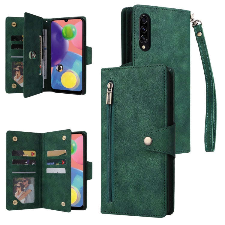 Rivet Buckle 9 Cards Three Fold Leather Phone Case, For Samsung Galaxy A40, For Samsung Galaxy A4...