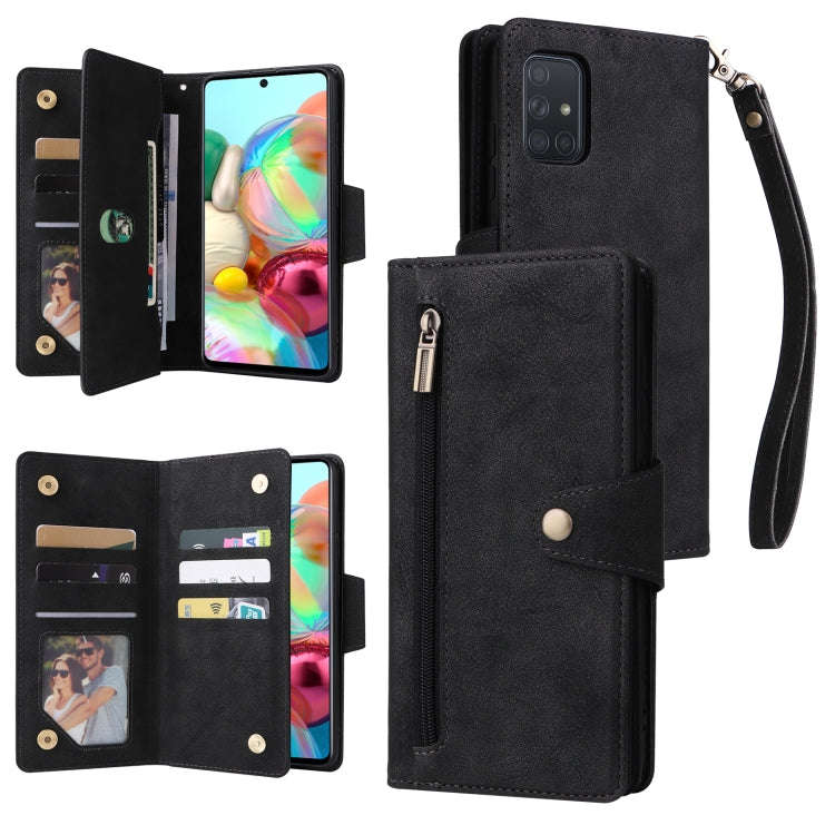 Rivet Buckle 9 Cards Three Fold Leather Phone Case, For Samsung Galaxy A40, For Samsung Galaxy A4...