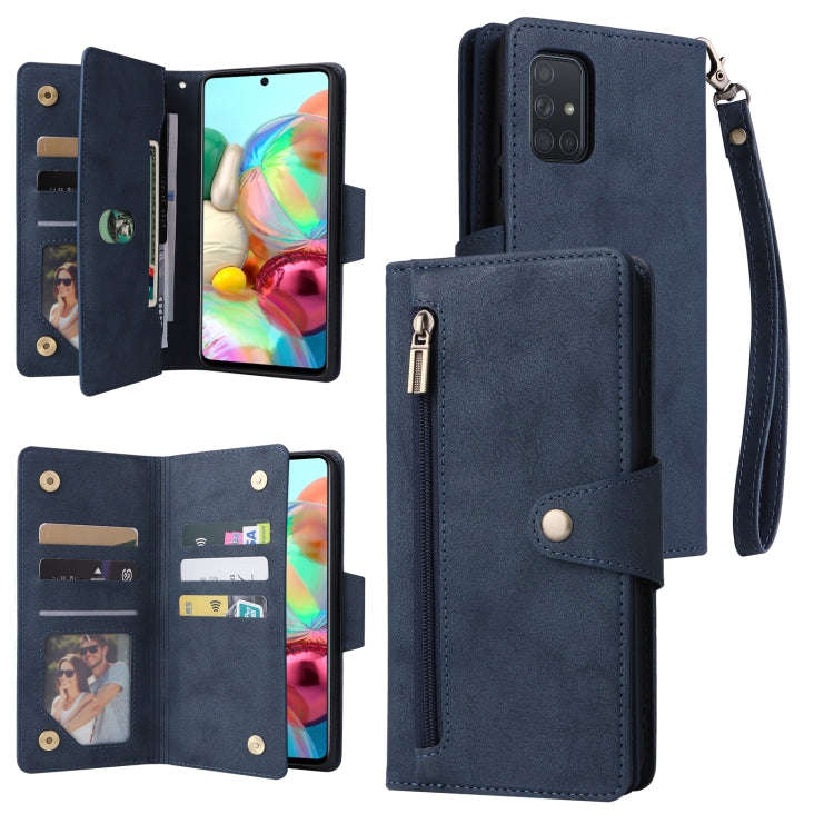 Rivet Buckle 9 Cards Three Fold Leather Phone Case, For Samsung Galaxy A40, For Samsung Galaxy A4...