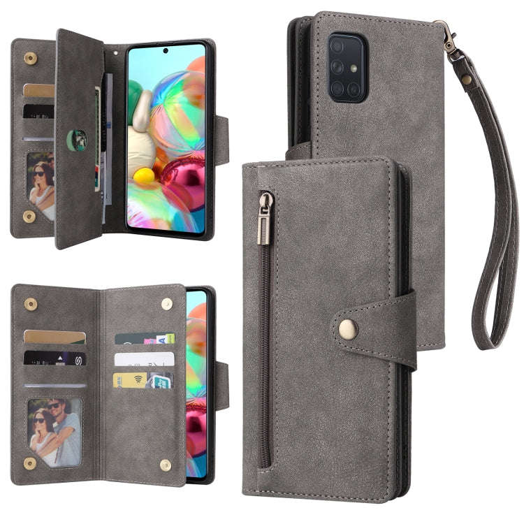 Rivet Buckle 9 Cards Three Fold Leather Phone Case, For Samsung Galaxy A40, For Samsung Galaxy A4...