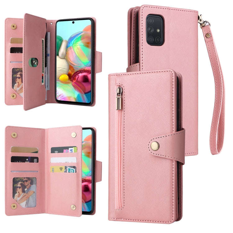 Rivet Buckle 9 Cards Three Fold Leather Phone Case, For Samsung Galaxy A40, For Samsung Galaxy A4...