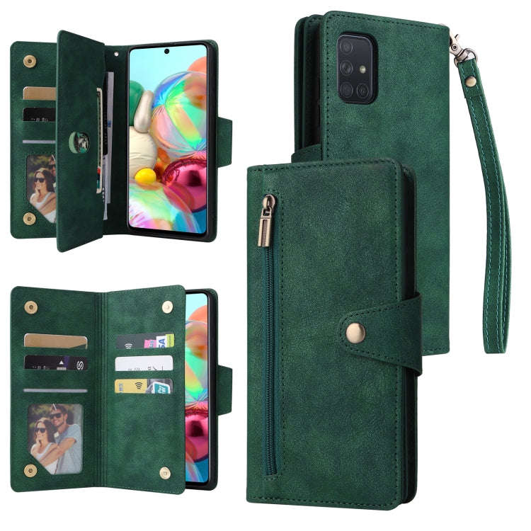 Rivet Buckle 9 Cards Three Fold Leather Phone Case, For Samsung Galaxy A40, For Samsung Galaxy A4...
