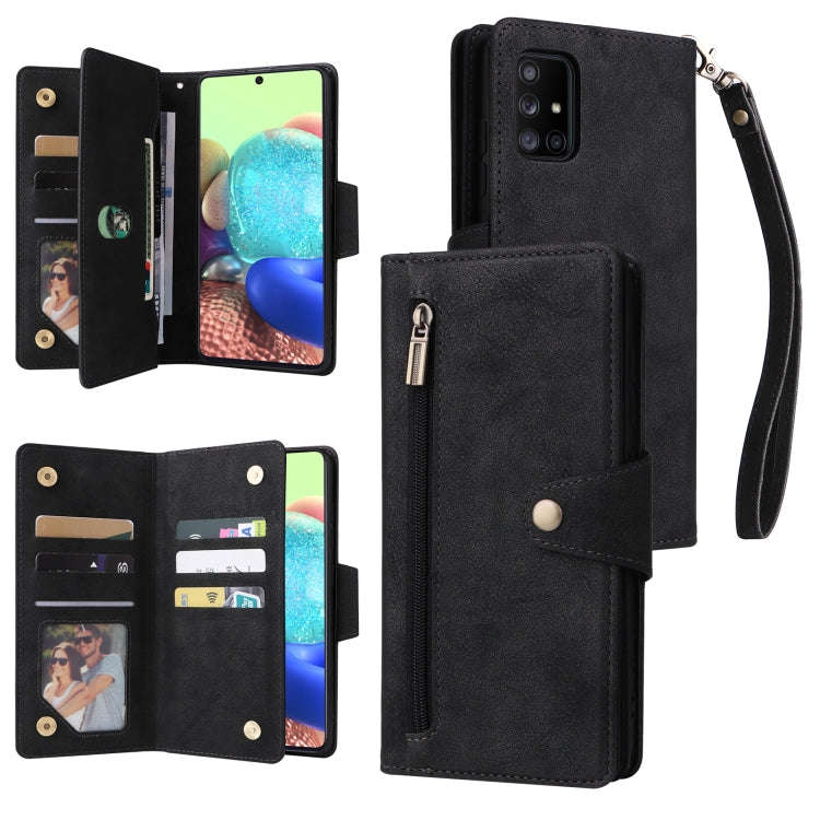 Rivet Buckle 9 Cards Three Fold Leather Phone Case, For Samsung Galaxy A40, For Samsung Galaxy A4...