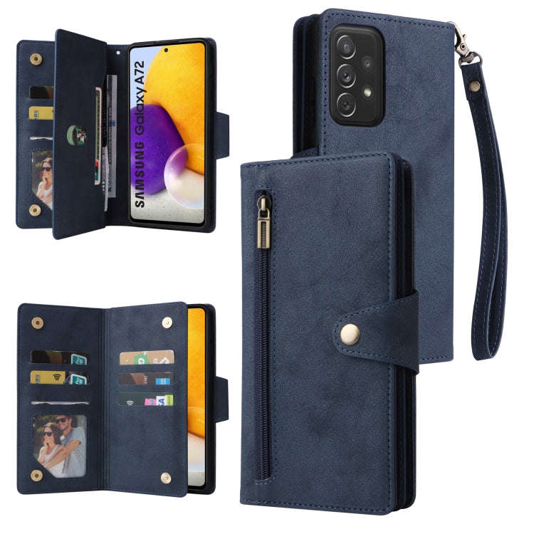 Rivet Buckle 9 Cards Three Fold Leather Phone Case, For Samsung Galaxy A40, For Samsung Galaxy A4...