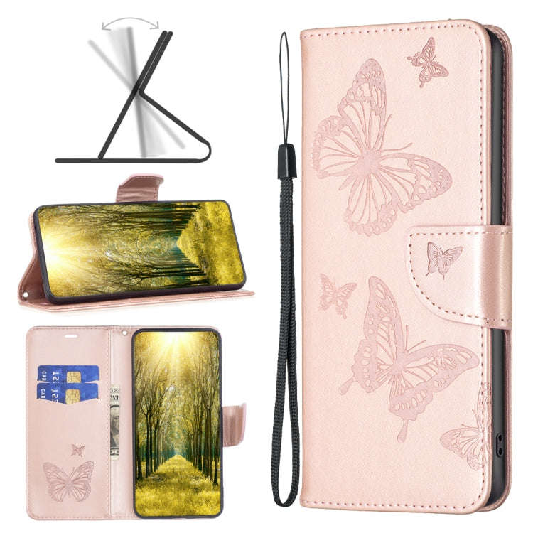 Two Butterflies Embossing Leather Phone Case, For Xiaomi Poco M4 Pro, For Xiaomi Poco M4 Pro 5G