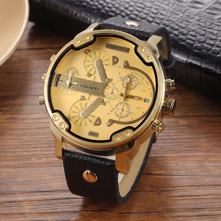 CAGARNY 6820 Round Large Dial Leather Band Quartz Dual Movement Watch For Men