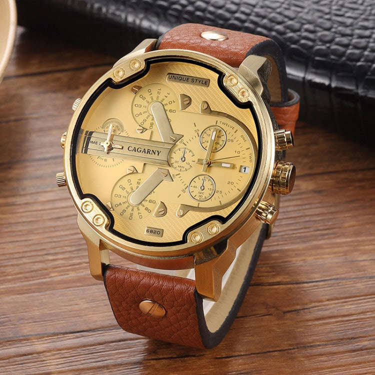 CAGARNY 6820 Round Large Dial Leather Band Quartz Dual Movement Watch For Men