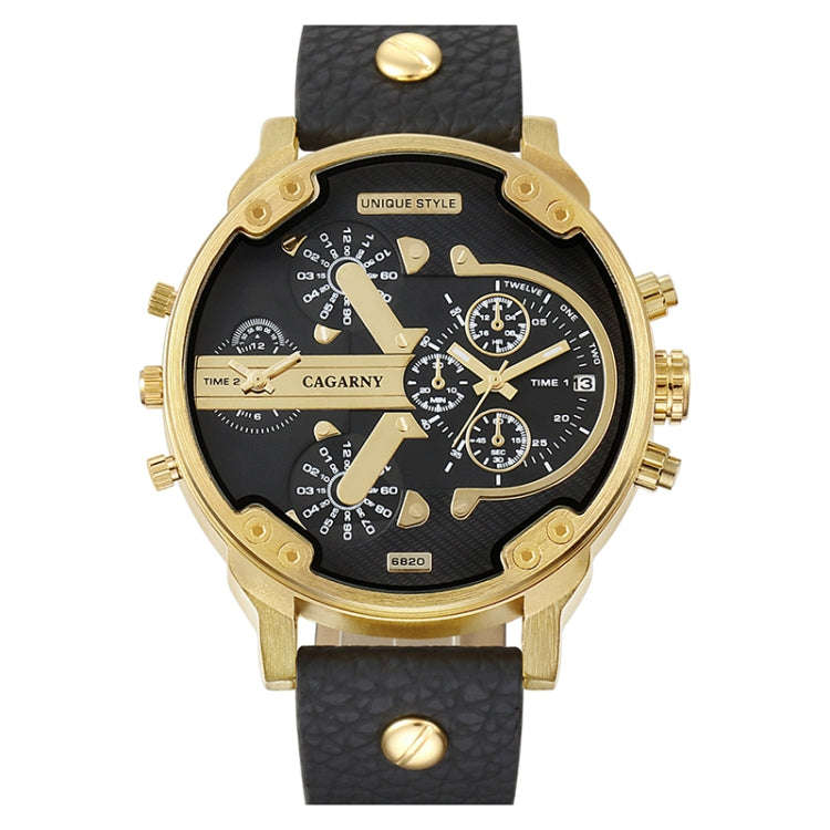CAGARNY 6820 Round Large Dial Leather Band Quartz Dual Movement Watch For Men
