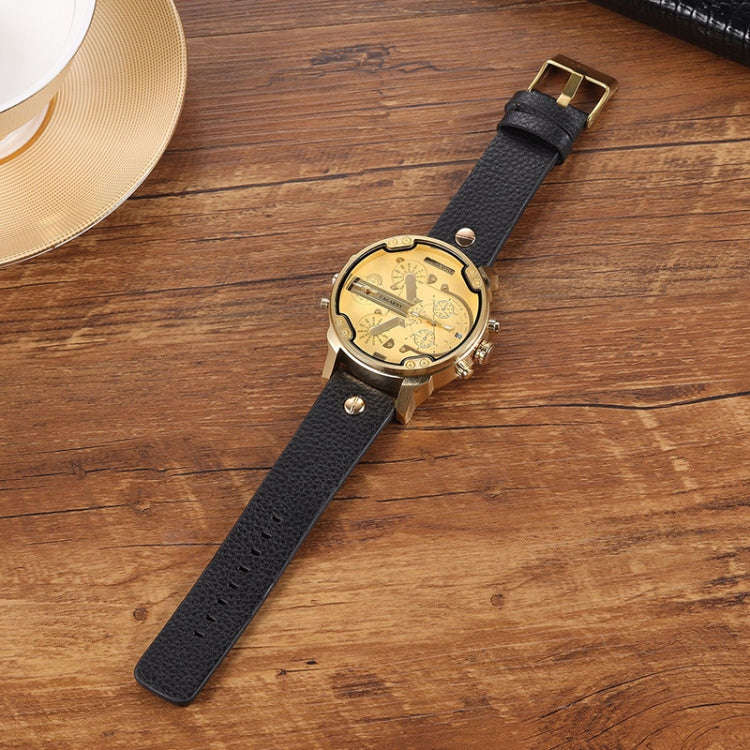 CAGARNY 6820 Round Large Dial Leather Band Quartz Dual Movement Watch For Men