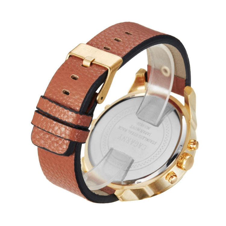 CAGARNY 6820 Round Large Dial Leather Band Quartz Dual Movement Watch For Men