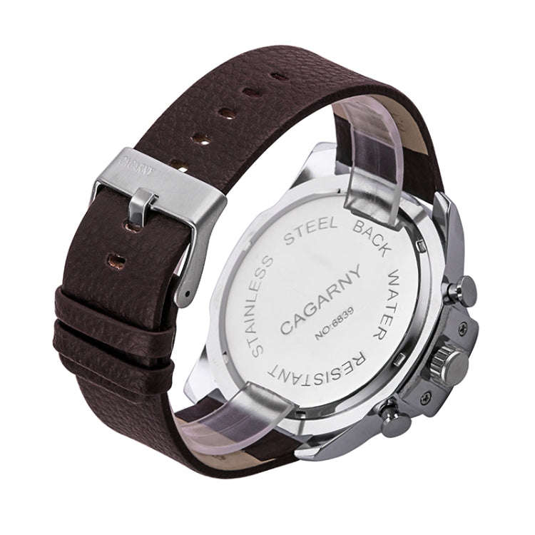 CAGARNY 6839 Irregular Large Dial Leather Band Quartz Sports Watch For Men