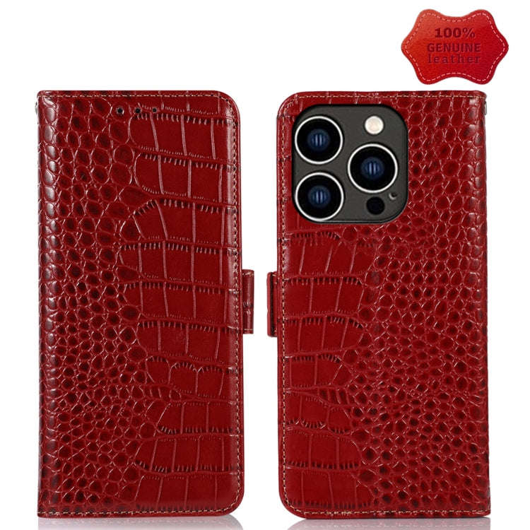 Crocodile Top Layer Cowhide Leather Phone Case, For iPhone 14 Plus, For iPhone 14 Pro Max, For iP...