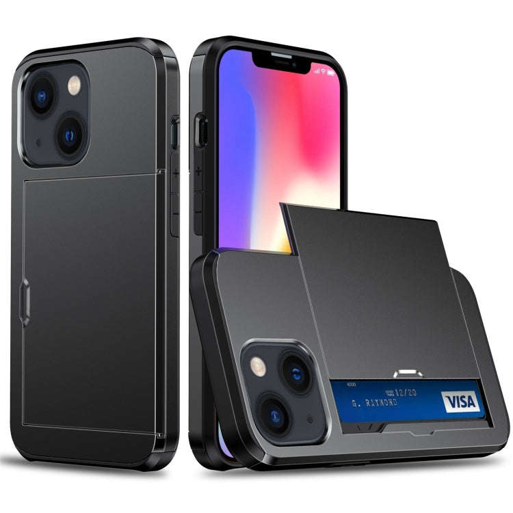 Shockproof Armor Protective Phone Case with Slide Card Slot, For iPhone 14, For iPhone 14 Plus, F...